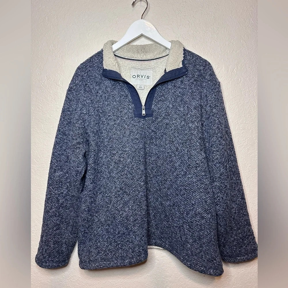 Orvis Men’s 1/4 Zip Fleece Lined Pullover Fall Winter Cozy Size Large